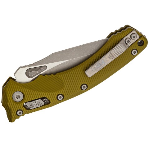 Нож Microtech Amphibian Ram-Lok, клинок полусерр. Apoc Fluted,  рукоять G10 OD Green