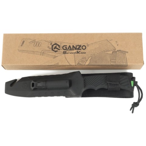 Ніж фіксований мисливський Ganzo G8012V2 (11.3 см) 8CR13 / ABS чорний з чохлом 4 в 1