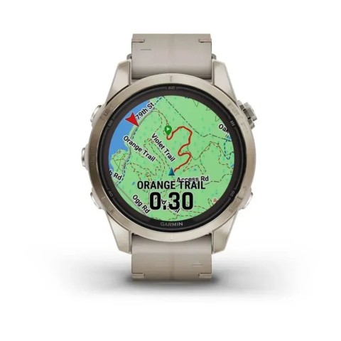 Смарт-годинник Garmin fenix 7S Pro Sapphire Solar Edition ніжно-золотистий зі шкіряним ремінцем кольору вапняка
