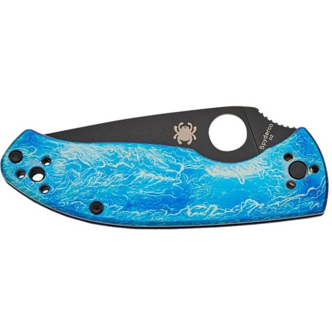 Ніж Spyderco Tenacious Black Blade, D-2, Titanium blue