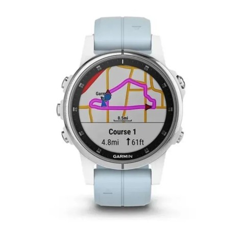 Смарт-годинник Garmin fenix 5S Plus білий з сіро-блакитним ремінцем