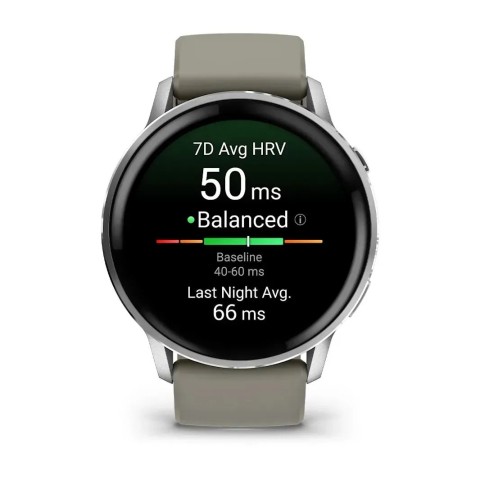 Смарт-часы Garmin Venu 4 (45 мм) серебристый с серебристо-серым силиконовым ремешком