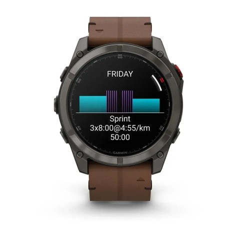 Смарт-часы Garmin fenix 8 Pro AMOLED (51 мм) Sapphire карбоново-серый DLC титан с каштановым кожаным ремешком