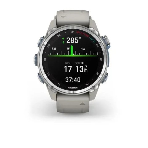 Смарт-годинник Garmin Descent Mk3 (43 мм) із нержавіючої сталі з силіконовим туманно-сірим ремінцем