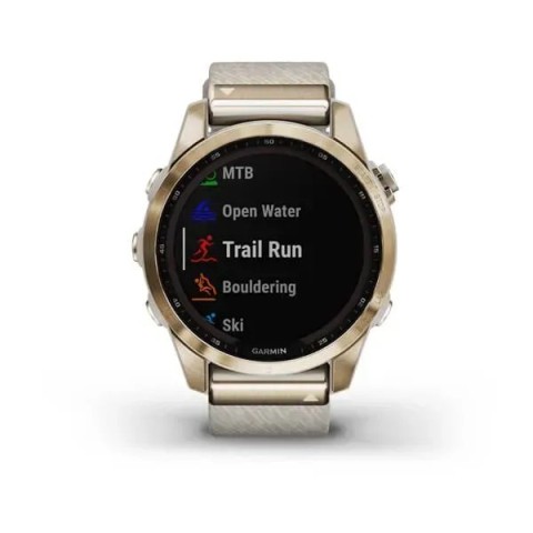 Смарт-часы Garmin fenix 7S Sapphire Solar кремово-золотистые титановые с нейлоновым ремешком кремового цвета