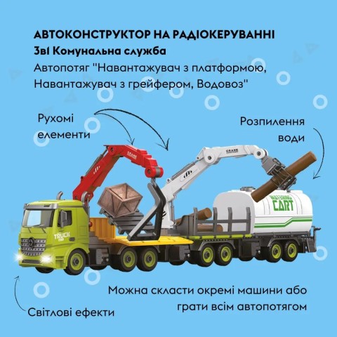 Автоконструктор OTAMANKO 3-в-1 Комунальная служба Погрузчик с поддоном, Грейфер, Водовоз