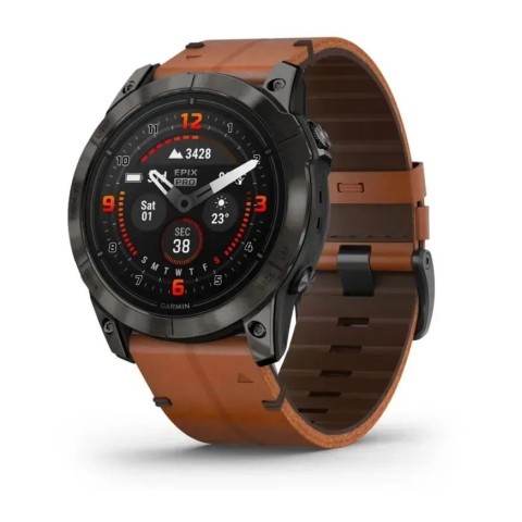 Смарт-часы Garmin epix Pro Gen 2 Sapphire Edition (51 мм) карбоново-серые титановые DLC с каштановым кожаным ремешком