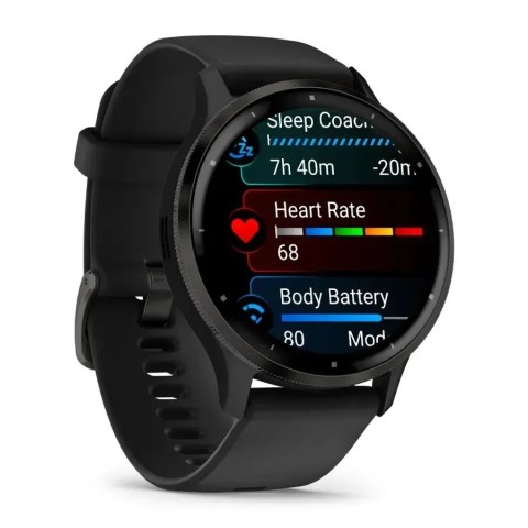 Смарт-годинник Garmin Venu 3 чорний зі сланцевим сталевим безелем і силіконовим ремінцем