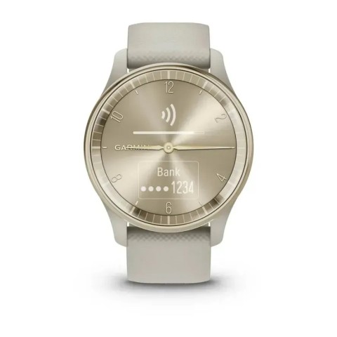 Смарт-годинник Garmin vivomove Trend з кремово-золотистим сталевим безелем, корпусом та ремінцем кольору французький сірий