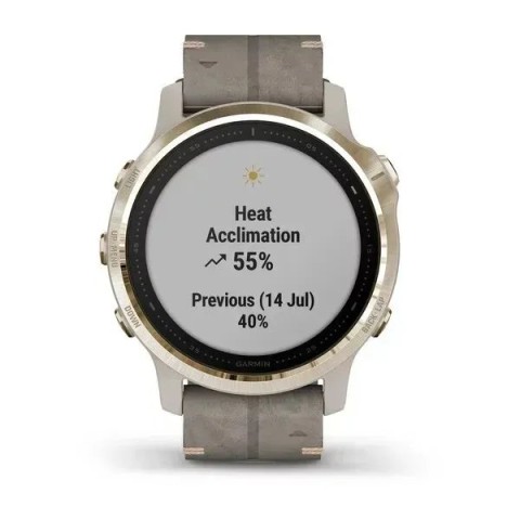 Смарт-часы Garmin fenix 6S Pro Sapphire золотистые с серым кожаным ремешком