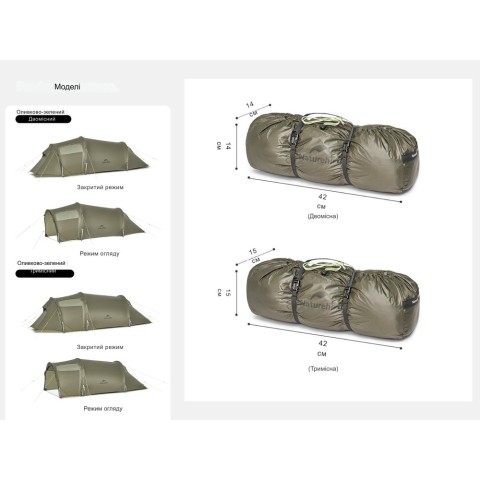 Намет двомісний Naturehike Opalus, UL, CNK2450WS036, темно-зелений