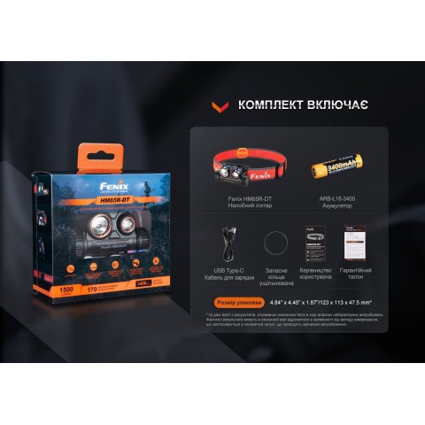 Ліхтар налобний для бігу Fenix HM65R-DT, фіолетовий