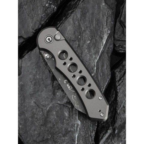 Ніж складаний туристичний Civivi Pragma Prime, (8.9 см) Damascus / Aluminum сірий