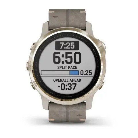 Смарт-часы Garmin fenix 6S Pro Sapphire золотистые с серым кожаным ремешком