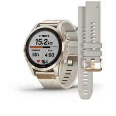 Смарт-часы Garmin fenix 7S Sapphire Solar кремово-золотистые титановые с нейлоновым ремешком кремового цвета