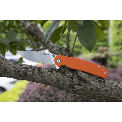 Ніж складаний туристичний Ruike P801-J, (8.6 см) 14C28N /  G10 помаранчевий