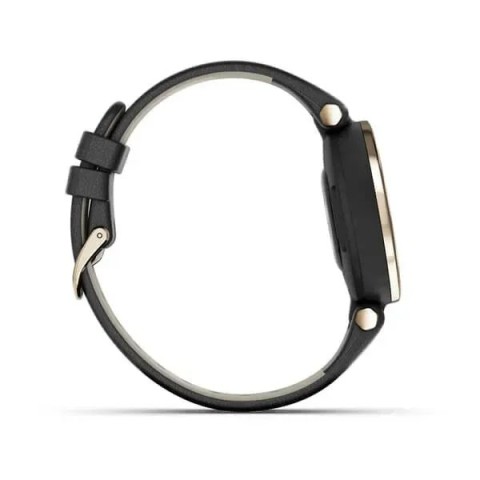 Смарт-годинник Garmin Lily Classic з кремово-золотистим безелем, чорним корпусом та італійським шкіряним ремінцем