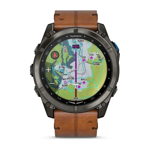 Смарт-годинник Garmin D2 Mach 2 Pro карбоново-сірий DLC титановий з каштановим шкіряним ремінцем