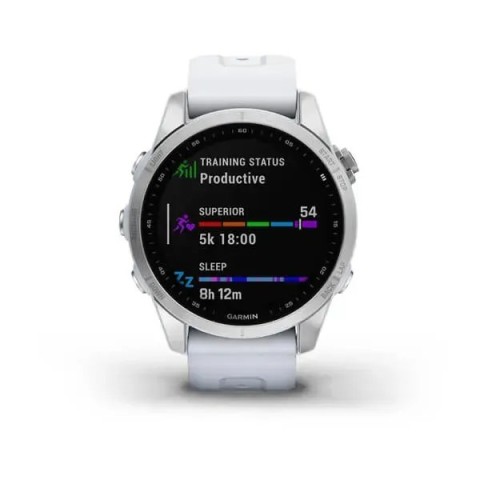 Смарт-годинник Garmin fenix 7S сріблястий з ремінцем кольору білого каменю
