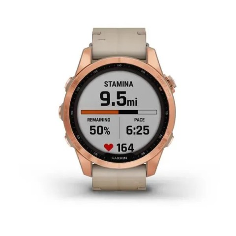 Смарт-часы Garmin fenix 7S Sapphire Solar розово-золотистые титановые с кожаным ремешком цвета известняка