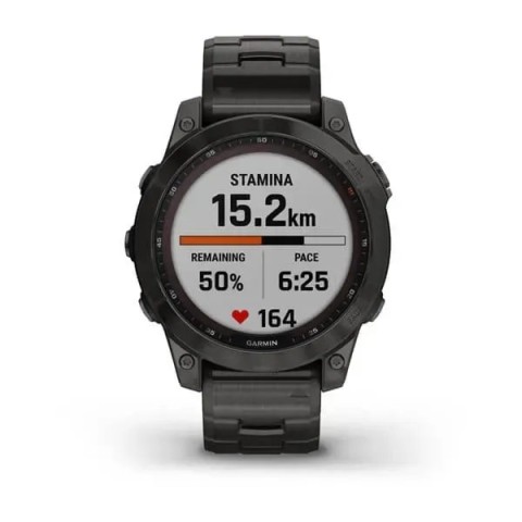 Смарт-годинник Garmin fenix 7 Sapphire Solar карбоново-сірий титановий DLC з титановим вентильованим браслетом