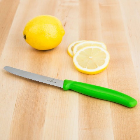 Кухонний ніж Victorinox SwissClassic Tomato&Sausage лезо 11см хвил. з зел. ручкою 2шт (блістер)