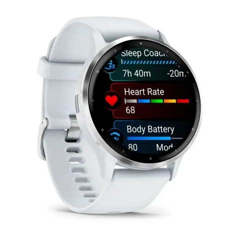 Смарт-годинник Garmin Venu 3 білий зі сріблястим сталевим безелем і силіконовим ремінцем