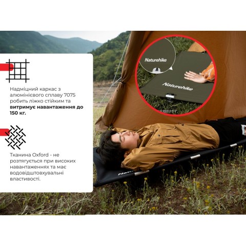 Ліжко складане Naturehike XJC05 NH20JJ001, Поліестер Oxford / алюміній, зелений