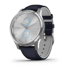 Смарт-часы Garmin vivomove Luxe с серебристым корпусом и темно-синим ремешком