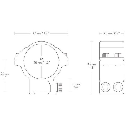 Кільця Hawke кільця Match Mounts 30 мм Medium. Сплав. 11 мм