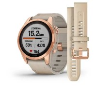 Смарт-часы Garmin fenix 7S Sapphire Solar розово-золотистые титановые с кожаным ремешком цвета известняка