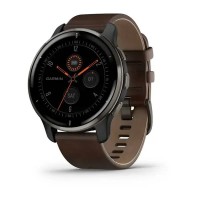Смарт-годинник Garmin Venu 2 Plus графітовий з коричневим шкіряним ремінцем