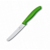 Кухонний ніж Victorinox SwissClassic Tomato&Sausage лезо 11см хвил. з зел. ручкою