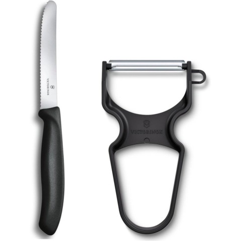 Набір кухонний Victorinox SwissClassic Paring Set 2шт з черв. ручкою (ніж, овочечистка Rapid) у подар.упак.