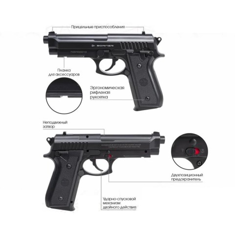 Пневматический пистолет Borner 92 (Beretta 92) пластик