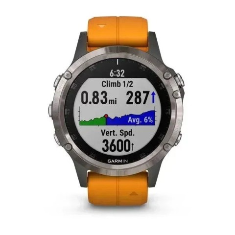Смарт-годинник Garmin fenix 5 Plus Sapphire титановий з помаранчевим ремінцем