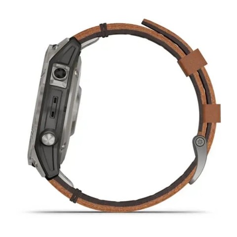 Смарт-годинник Garmin fenix 7 Sapphire Solar титановий з каштановим шкіряним ремінцем