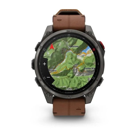Смарт-годинник Garmin fenix 8 Pro AMOLED (47 мм) Sapphire карбоново-сірий DLC титан з каштановим шкіряним ремінцем
