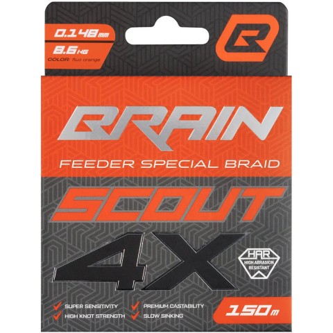 Шнур Brain Scout 4X 150m (fluoro Orange) 0.148mm 8.6kg