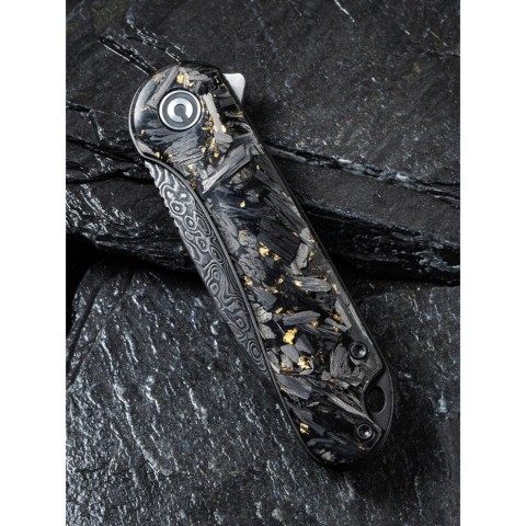 Ніж складаний кишеньковий Civivi Elementum, (7.5 см) Damascus / Carbon Fiber сірий