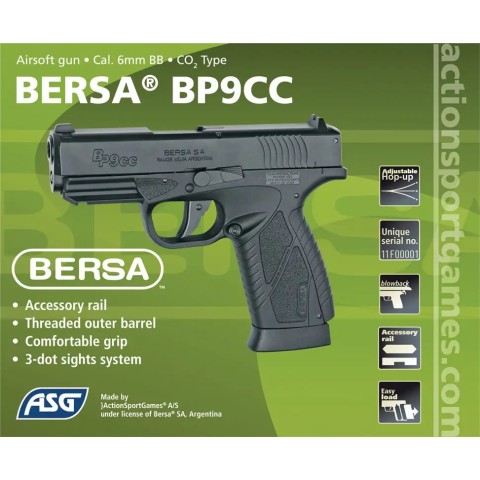 Пистолет страйкбольный ASG Bersa BP9CC. Blowback. СО2 кал. 6 мм