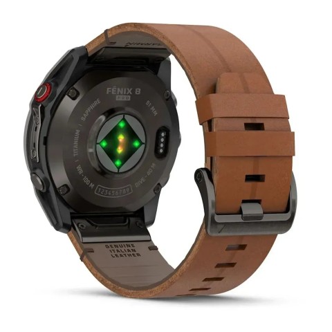 Смарт-часы Garmin fenix 8 Pro AMOLED (51 мм) Sapphire карбоново-серый DLC титан с каштановым кожаным ремешком