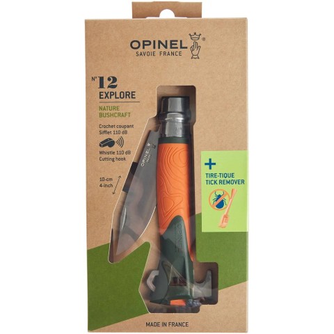 Нож Opinel №12 Explore, w/ Tick Remover ц:orange