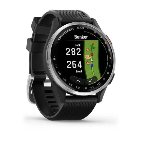 Смарт-годинник Garmin Approach S44 зі сріблястим алюмінієвим безелем та чорним ремінцем + датчики для гольфу Approach CT1