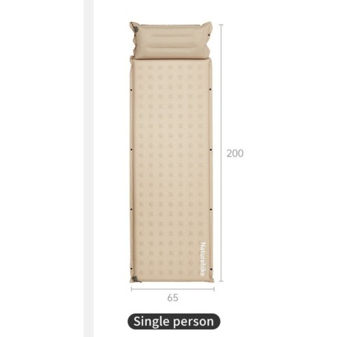 Матрац туристичний із подушкою, самонадувний одномісний Naturehike CNK2550WS025, вологостійкий, 200 х 65 х 3 см, бежевий