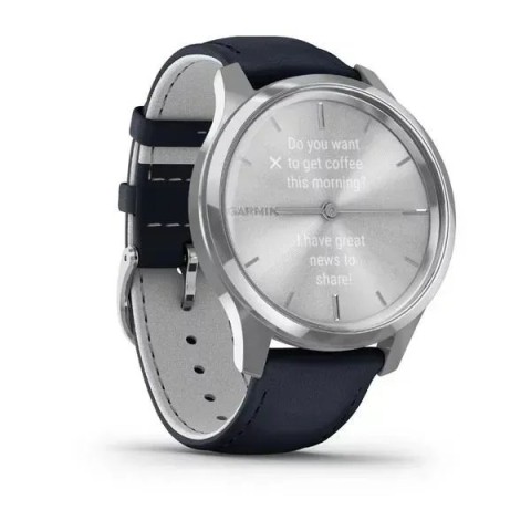 Смарт-годинник Garmin vivomove Luxe зі сріблястим корпусом та темно-синім ремінцем