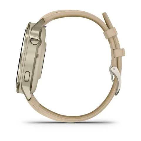 Смарт-годинник Garmin Venu 4 (41 мм) місячне золото з силіконовим ремінцем кольору слонової кістки і пісочним шкіряним