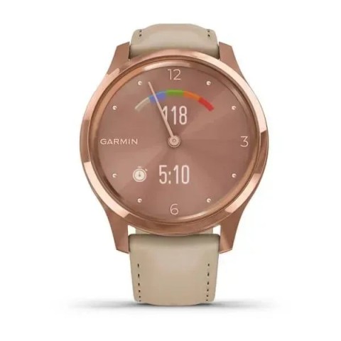 Смарт-годинник Garmin vivomove Luxe з рожево-золотистим корпусом та бежевим ремінцем