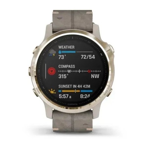 Смарт-годинник Garmin fenix 6S Pro Sapphire золотистий з сірим шкіряним ремінцем
