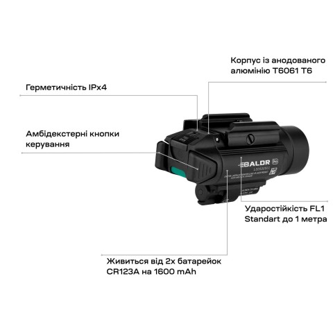 Фонарь с ЛЦУ Olight Baldr Pro Green Laser Black
